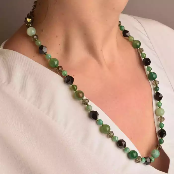 🏷️️ Намисто Агат, Чеський кришталь 56 см. ss_91046