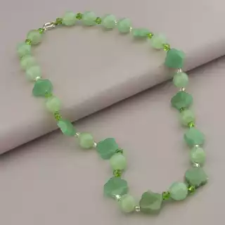 Намисто Нефрит, Чеський кришталь, Бісер 52 см. (срібло 925 проба)