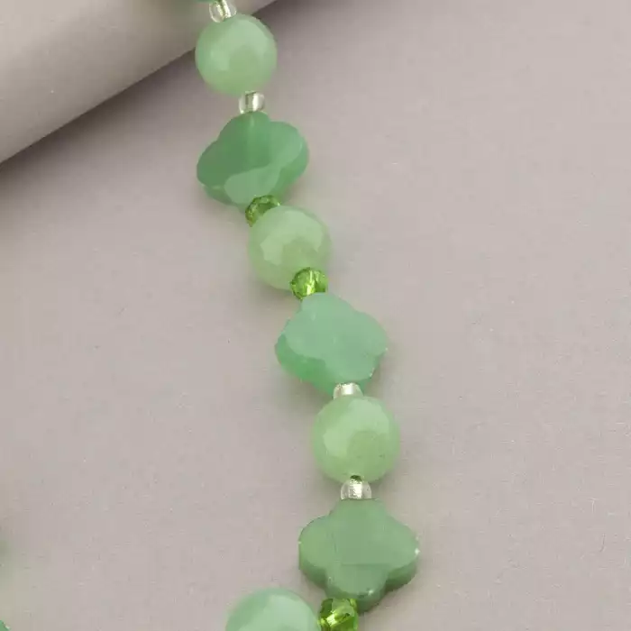 🏷️️ Намисто Нефрит, Чеський кришталь, Бісер 52 см. (срібло 925 проба) ss_91146