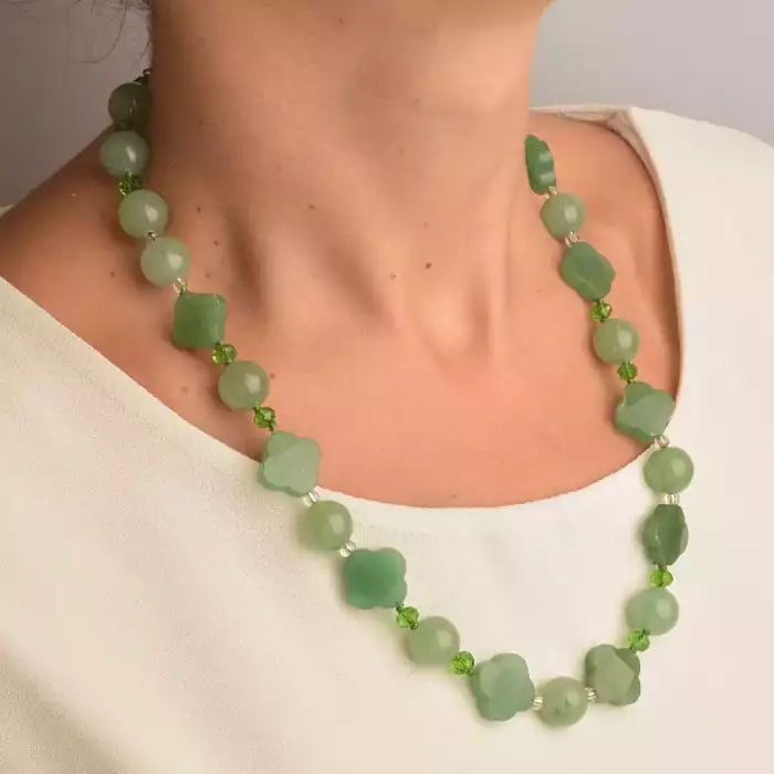 🏷️️ Намисто Нефрит, Чеський кришталь, Бісер 52 см. (срібло 925 проба) ss_91146