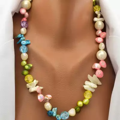 🏷️️ Намисто мінімалістичне Майорка, Перли, Кварц 55 см F-106234