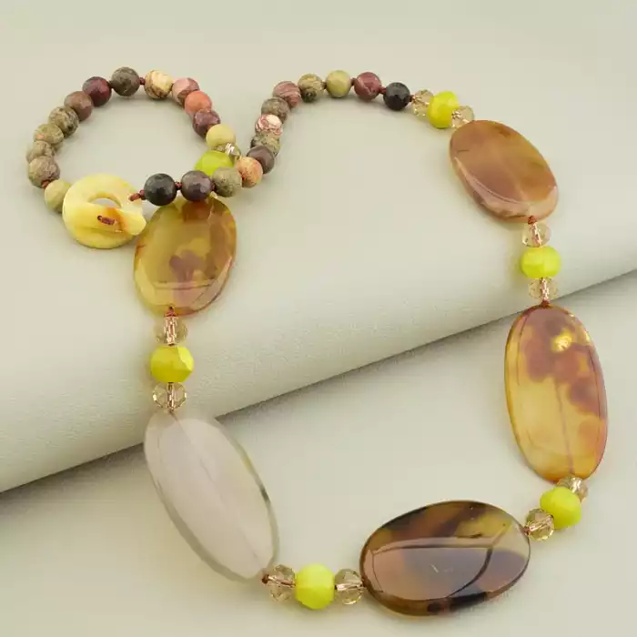 🏷️️ Намисто петля Яшма, Агат, Жадеїт 62 см ss_106443