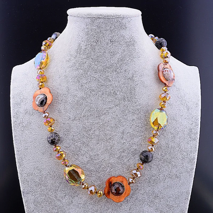 🏷️️ Намисто Агат, Чеський кришталь, Перламутр 57 см ss_84182