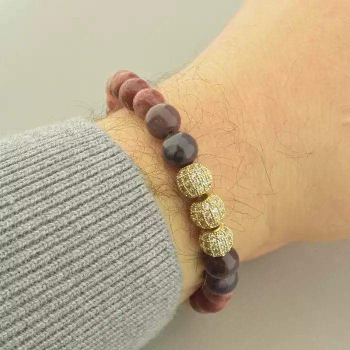 🏷️️ Браслет резинка Яшма 22 см. (позолота 18к) ss_101713