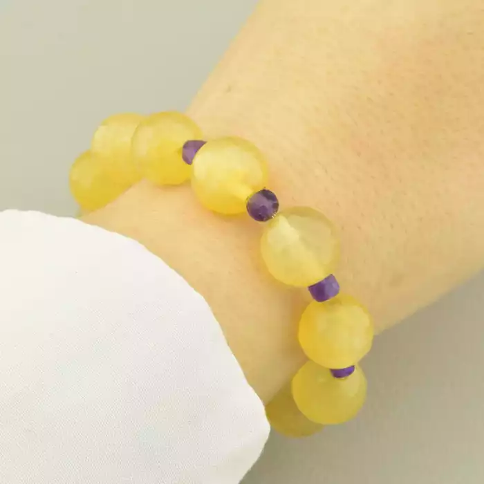 🏷️️ Браслет резинка Агат, Аметист 17 см. ss_101913