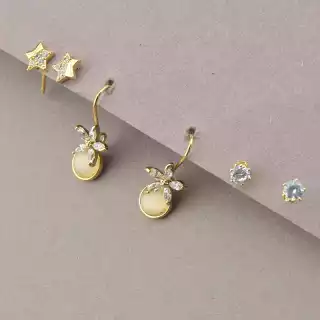 Сережки пусети 3 пари Saiya Фіаніт (позолота 18к)