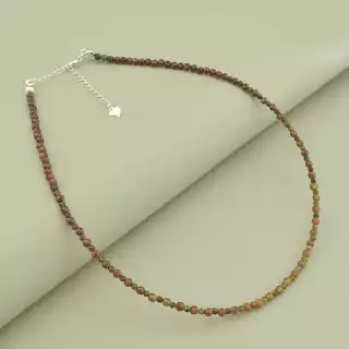 Підвіска з гранатом грань (37 см, бордово-зелений, срібло 925, карабін)