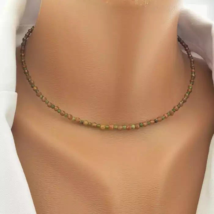 🏷️️ Підвіска з гранатом грань (37 см, бордово-зелений, срібло 925, карабін) ss_104711