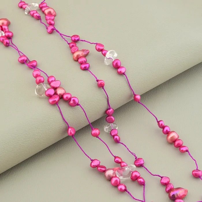 🏷️️ Намисто гірський кришталь перли (120 см, без замку, кришталевий, малиновий, рожевий) ss_105011