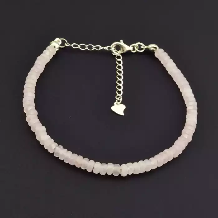 🏷️️ Браслет на карабіні Рожевий кварц 18 см срібло (925) F-105829