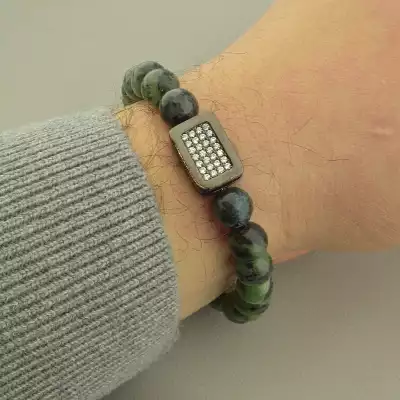 🏷️️ Браслет резинка Цоізіт 22 см. Хром F-101714