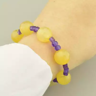 🏷️️ Браслет резинка Агат, Аметист 17 см. F-101914