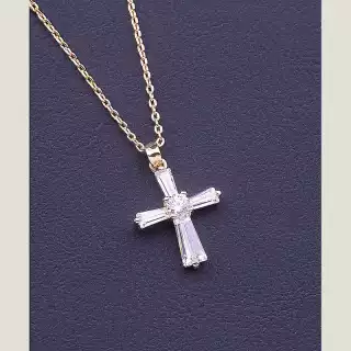 Підвіска хрестик Фіаніт 40 см (позолота 18к)