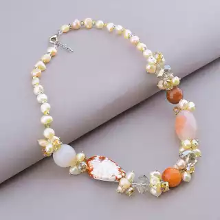 Намисто Сердолік, Агат, Перли 45 см