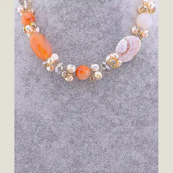 🏷️️ Намисто Сердолік, Агат, Перли 45 см ss_79813