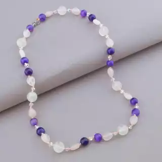 Намисто Рожевий кварц, Агат, Чеський кришталь 47 см.