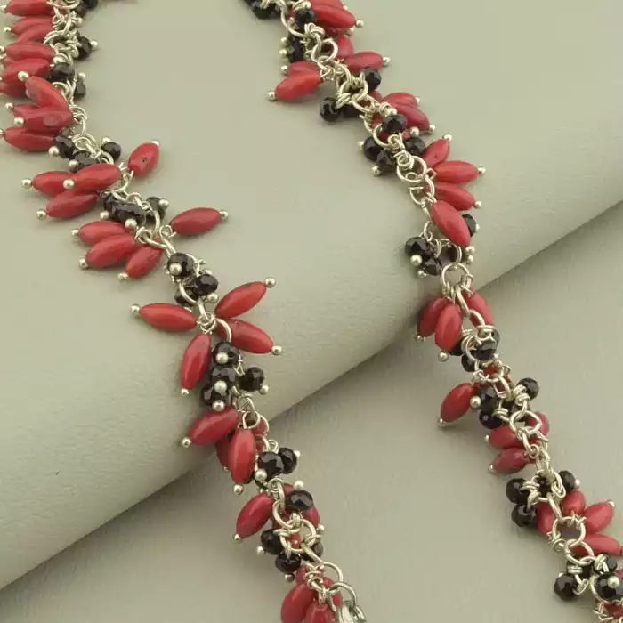 🏷️️ Намисто з коралом та кришталем (червоне, 44 см) ss_104612