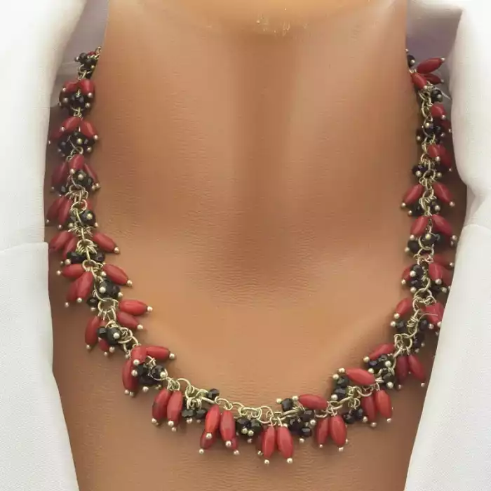 🏷️️ Намисто з коралом та кришталем (червоне, 44 см) ss_104612