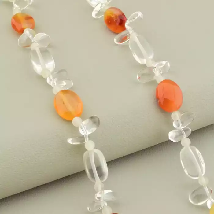 🏷️️ Намисто гірський кришталь сердолік (80 см, з карабіном, сталь, 15х10 мм, 4,5 мм, кришталевий, коричневий, срібний) ss_105322