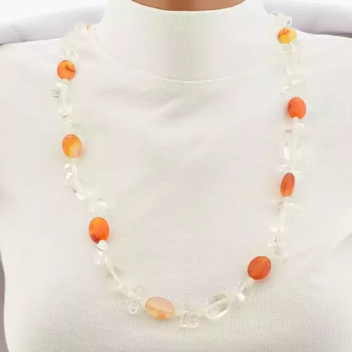 🏷️️ Намисто гірський кришталь сердолік (80 см, з карабіном, сталь, 15х10 мм, 4,5 мм, кришталевий, коричневий, срібний) ss_105322