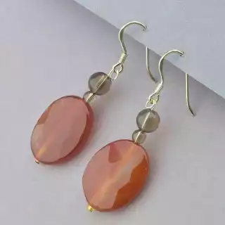 Сережки довгі петля Сердолік, Раухтопаз