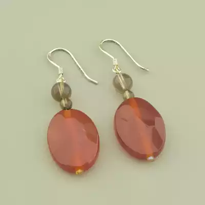 🏷️️ Сережки довгі петля Сердолік, Раухтопаз F-105526