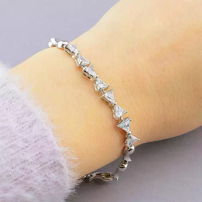 🏷️️ Браслет складний Xuping Фіаніт 17 см. (родій) ss_90833