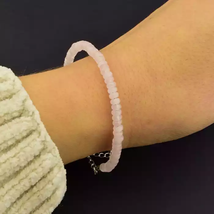 🏷️️ Браслет на карабіні Рожевий кварц 17 см срібло (925) F-105830