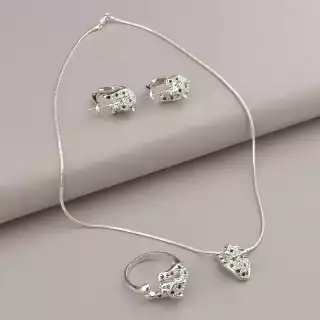 Набір Підвіска + Каблучка + Сережки Winniana Фіаніт 43 см. (родій)