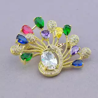 Брошка павич Xuping Фіаніт (позолота 18к лимонна)