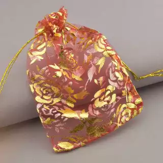 Мішечок з органзи подарунковий 120х90 мм (червоний, на шнурку)