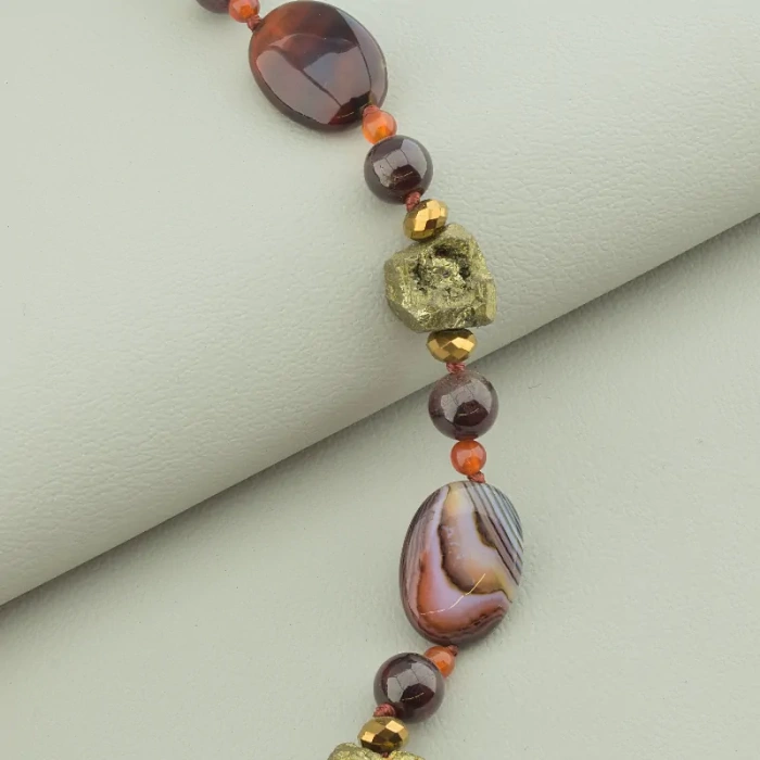 🏷️️ Намисто Сердолік, Пірит, Гранат 45 см ss_52101