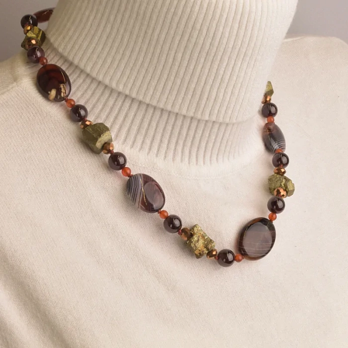 🏷️️ Намисто Сердолік, Пірит, Гранат 45 см ss_52101