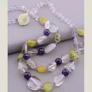 Намисто Гірський кришталь, Пренит, Аметист 60 см