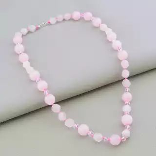 Намисто Рожевий кварц, Чеський кришталь 53 см.