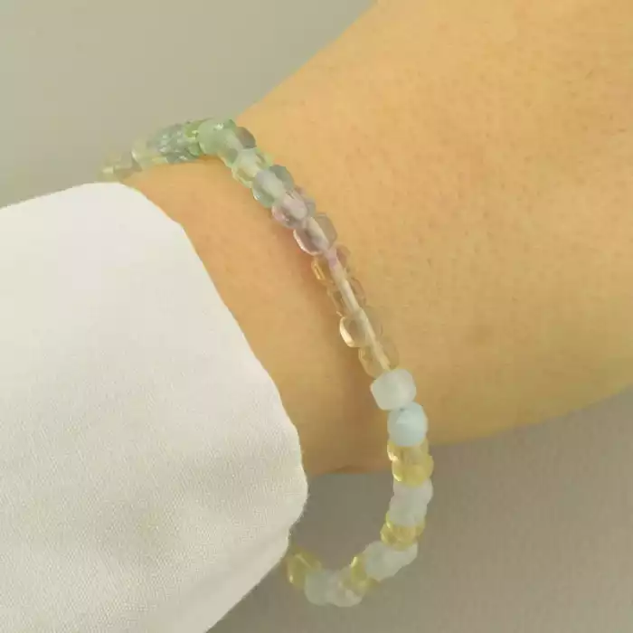 🏷️️ Браслет резинка Флюоріт, Аквамарин 19 см. ss_102315