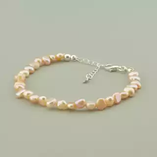 Браслет з карабіном Перли 16 см. (срібло 925 проба)