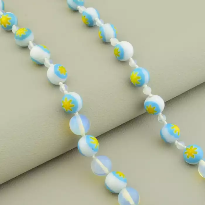 🏷️️ Намисто Лемпворк скло Місячний камінь (53 см, карабін, кулька, різнокольоровий, блакитний) ss_104913