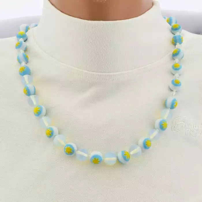 🏷️️ Намисто Лемпворк скло Місячний камінь (53 см, карабін, кулька, різнокольоровий, блакитний) ss_104913