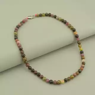 Намисто турмалін (39 см, карабін, різнокольоровий, срібний, сталь)