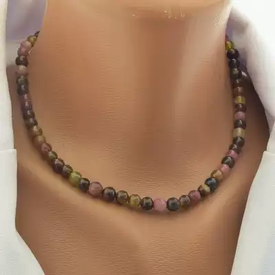 🏷️️ Намисто турмалін (39 см, карабін, різнокольоровий, срібний, сталь) F-105116