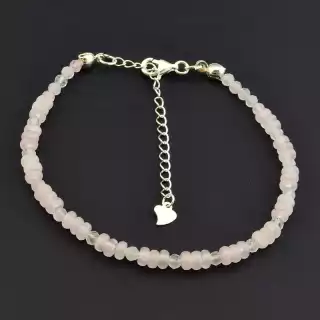 Браслет на карабіні Рожевий кварц 18 см срібло (925)