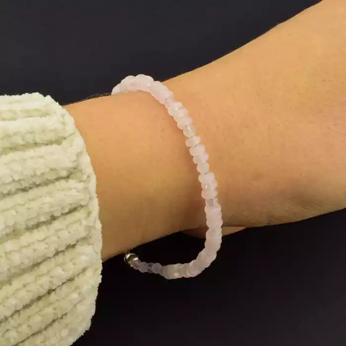 🏷️️ Браслет на карабіні Рожевий кварц 18 см срібло (925) F-105831