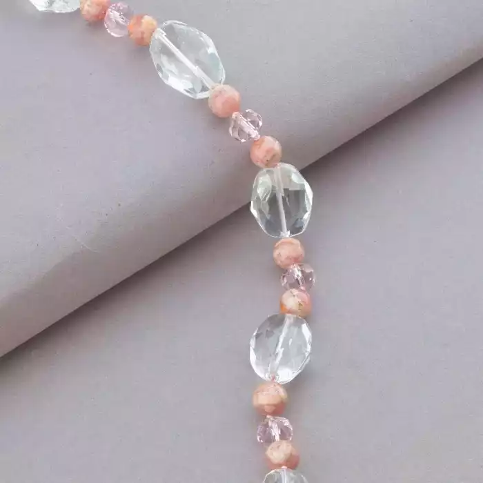🏷️️ Намисто Родохрозит, Гірський кришталь, Чеський кришталь 52 см. (срібло 925 проба) ss_91049