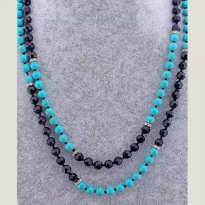 🏷️️ Намисто Бірюза, Чеський кришталь 130 см ss_81982