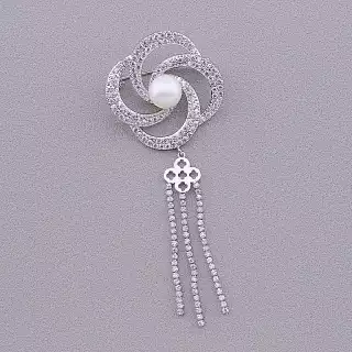 Брошка шпилька квітка FJ Фіаніт (родій)