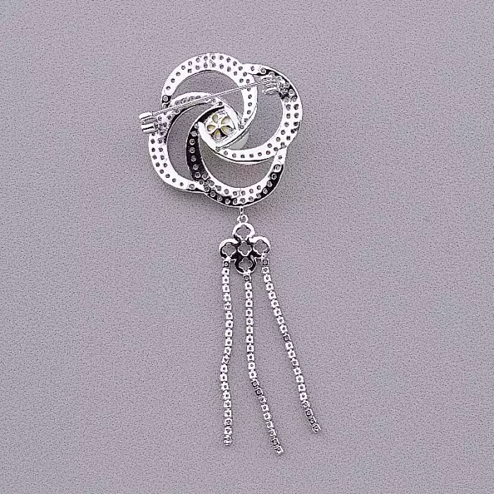 🏷️️ Брошка шпилька квітка FJ Фіаніт (родій) ss_64630