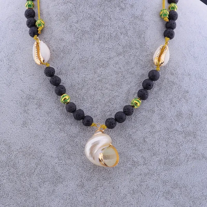 🏷️️ Намисто шамбала Шунгіт, Ракушка 45 см ss_76320