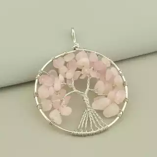 Кулон дерево Рожевий кварц 60x50мм.