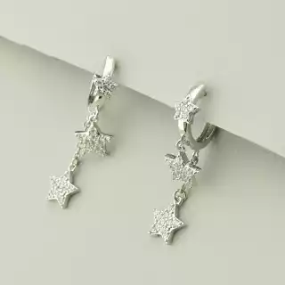 Сережки зірки кільця (конго) Фіаніт (родій)